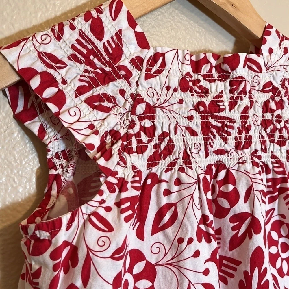 𝅺TEA Collection Red White Floral Birds Short Sleeve Dress